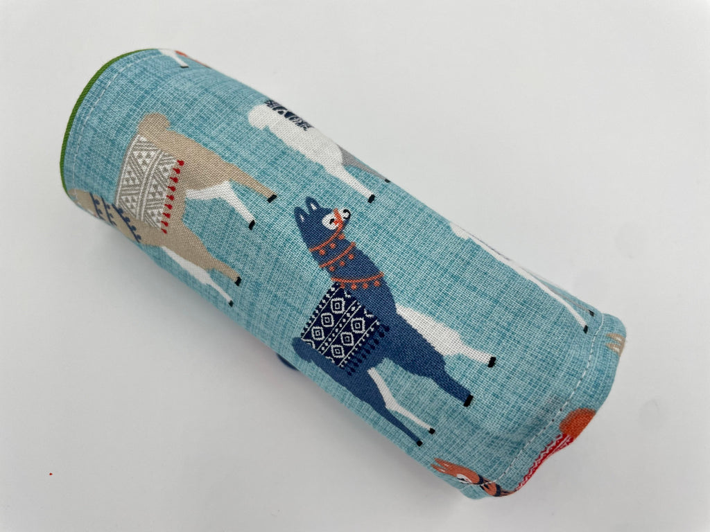 Animal Crayon Roll, Sloths Crayon Caddy, Crayon Case, Crayon Wallet - Llamas in Blue