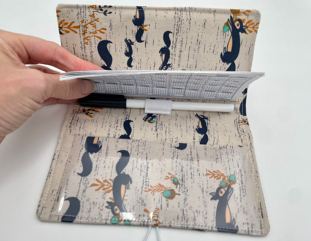 Brown Duplicate Checkbook Cover Register, Duplicate Checkbook Register, Fabric Checkbook Cover, Pen Holder, Squirrels