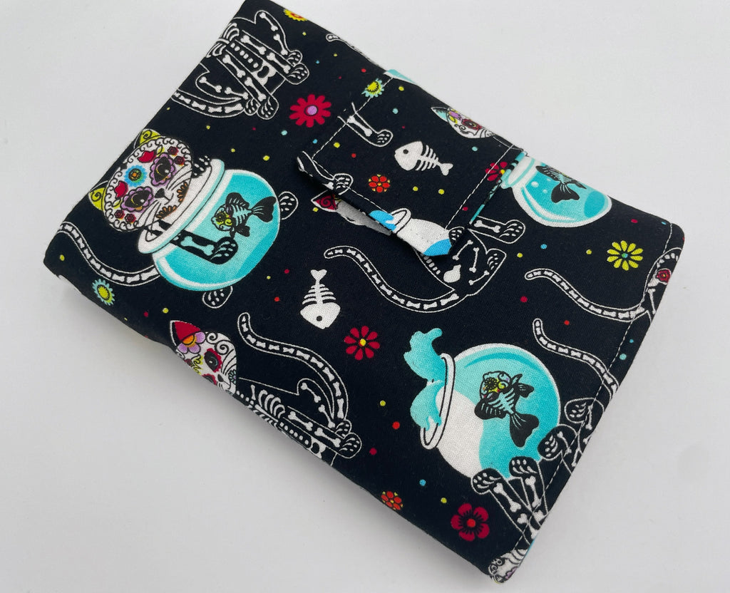 Interchangeable Knitting Needle Case, Knitting Notions Storage. Crochet Hook Roll, Knitting Needle Organizer - Sugar Skulls Kitty