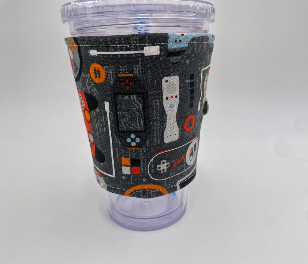 Reversible Coffee Cozy, Insulated Coffee Sleeve, Coffee Cuff, Iced Coffee Sleeve, Hot Tea Sleeve, Cold Drink Cup Cuff - Video Gamer