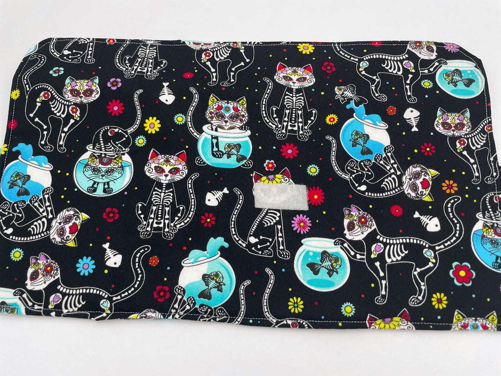 Interchangeable Knitting Needle Case, Knitting Notions Storage. Crochet Hook Roll, Knitting Needle Organizer - Sugar Skulls Kitty