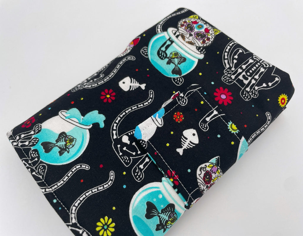 Interchangeable Knitting Needle Case, Knitting Notions Storage. Crochet Hook Roll, Knitting Needle Organizer - Sugar Skulls Kitty