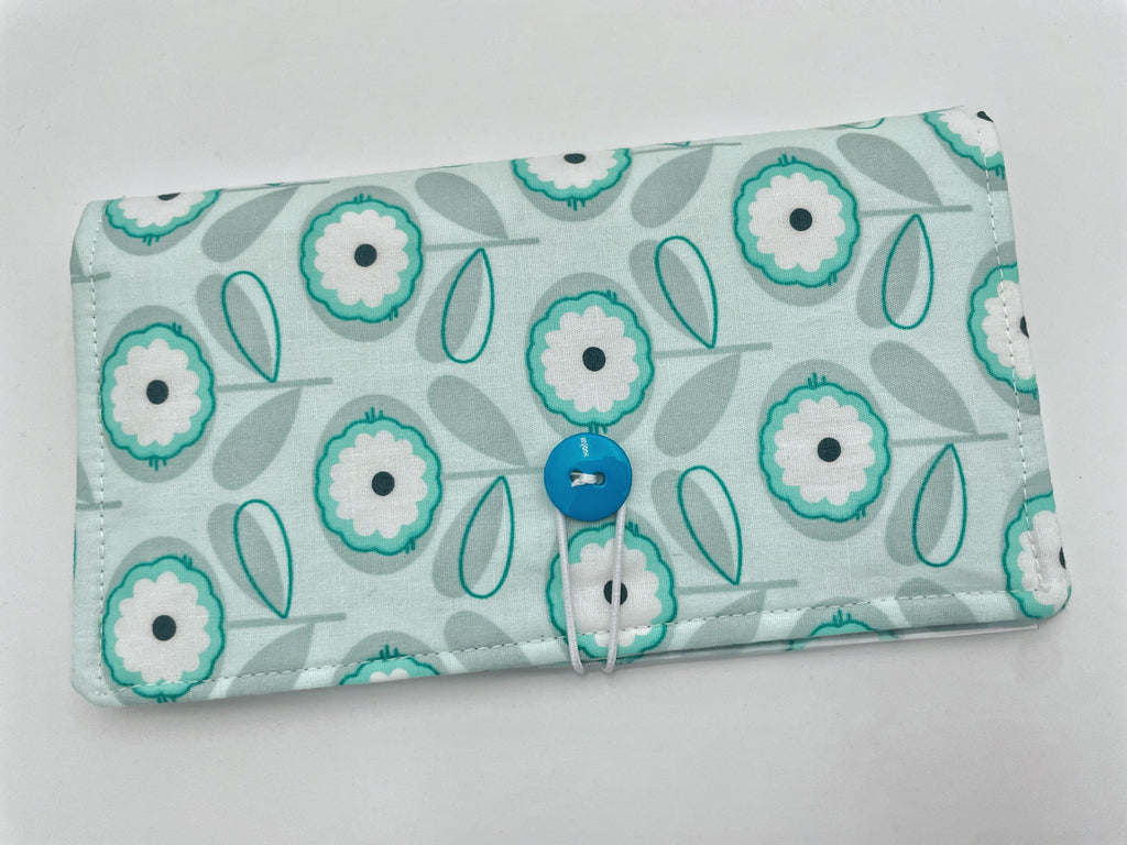 Duplicate Checkbook Cover Pen Holder, Duplicate Checkbook Register, Fabric Checkbook Cover, Check Book Cover - Petals Menthe