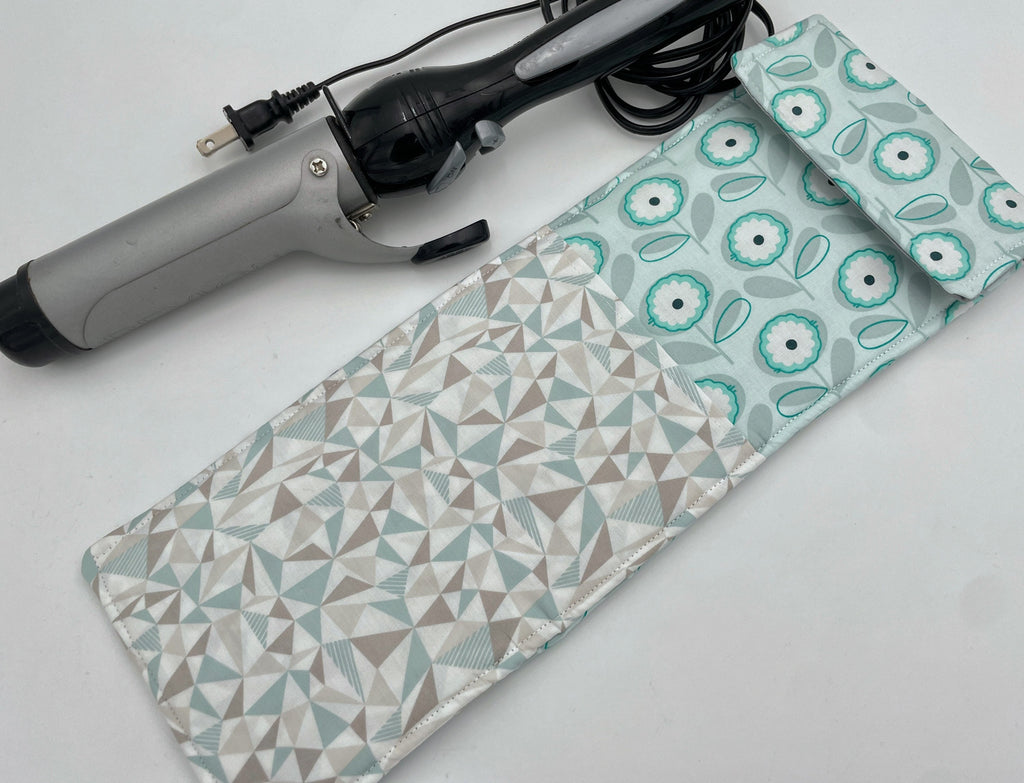 Grey Curling Iron Holder, Curling Iron Case, Travel Flat Iron Sleeve, Flat Iron Case Curling Iron Cover - Petals Menthe