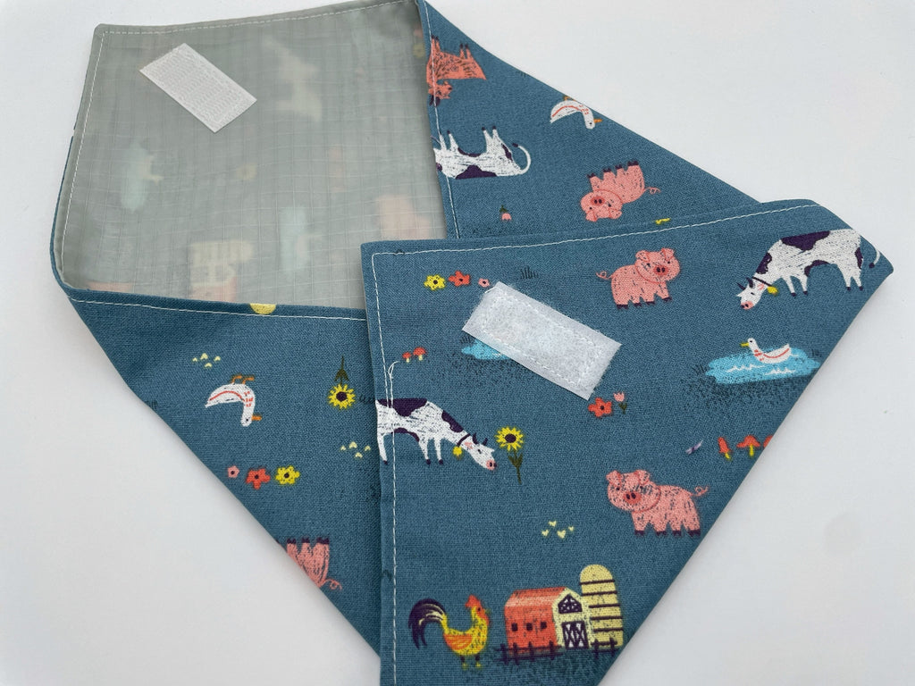 Reusable Sandwich Bag, Sandwich Wrap, Eco-friendly Sandwich Mat, Animal School Lunch Farm Animals Blue