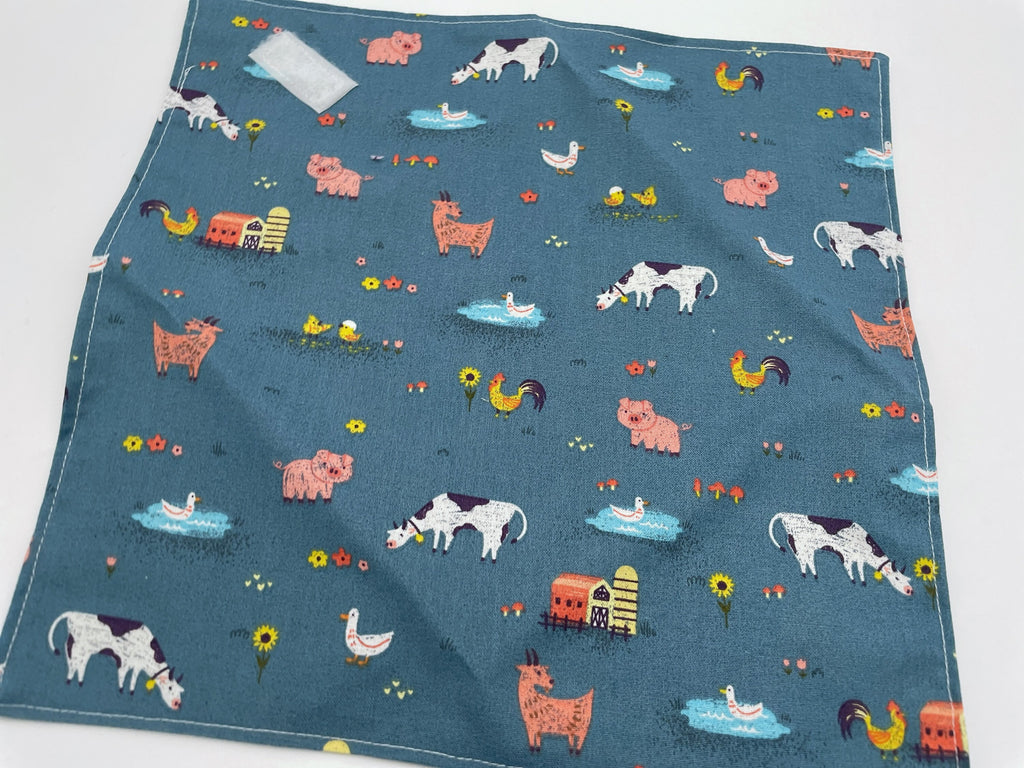 Reusable Sandwich Bag, Sandwich Wrap, Eco-friendly Sandwich Mat, Animal School Lunch Farm Animals Blue