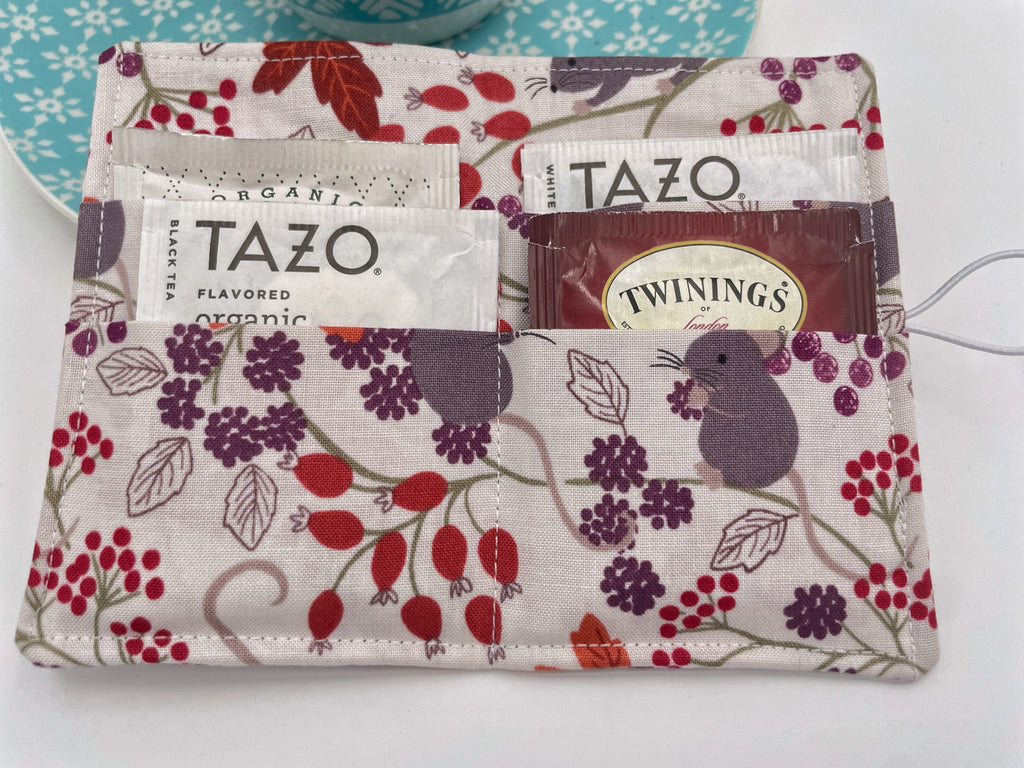 Tea Wallet, Tea Bag Holder, Tea Bag Wallet, Teabag Wallet, Teabag Holder, Tea Bag Organizer - Autumn Mice