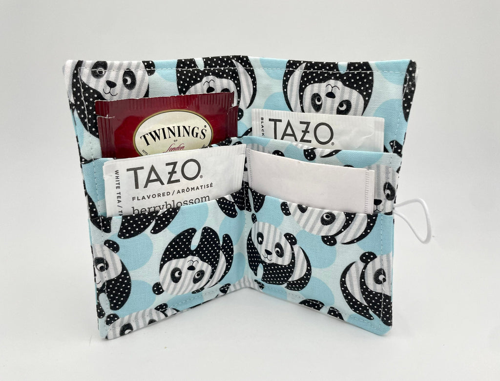 Tea Wallet, Tea Bag Holder, Tea Bag Wallet, Teabag Wallet, Teabag Holder, Tea Bag Cozy - Panda Bear blue