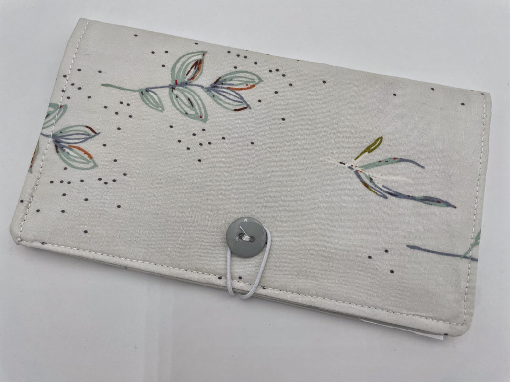 Grey Duplicate Checkbook Cover, Pen Holder, Duplicate Checkbook Register, Fabric Check Book Cover - Dollhouse Floral