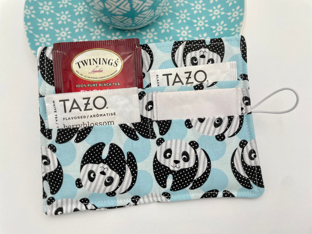 Tea Wallet, Tea Bag Holder, Tea Bag Wallet, Teabag Wallet, Teabag Holder, Tea Bag Cozy - Panda Bear blue