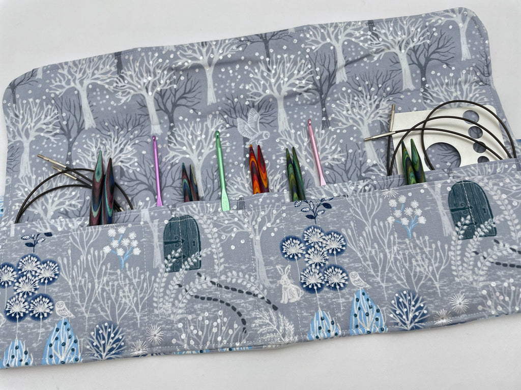 Interchangeable Knitting Needle Case, Knitting Notions Storage, Crochet Hook Roll, Knitting Needle Organizer - Winter Forest