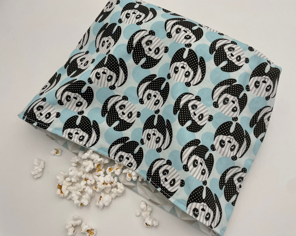 Reusable Popcorn Bag, Reusable Microwave Popcorn, Microwave Popcorn Cozy, Eco-Friendly Snack Holder - Panda Bear Blue