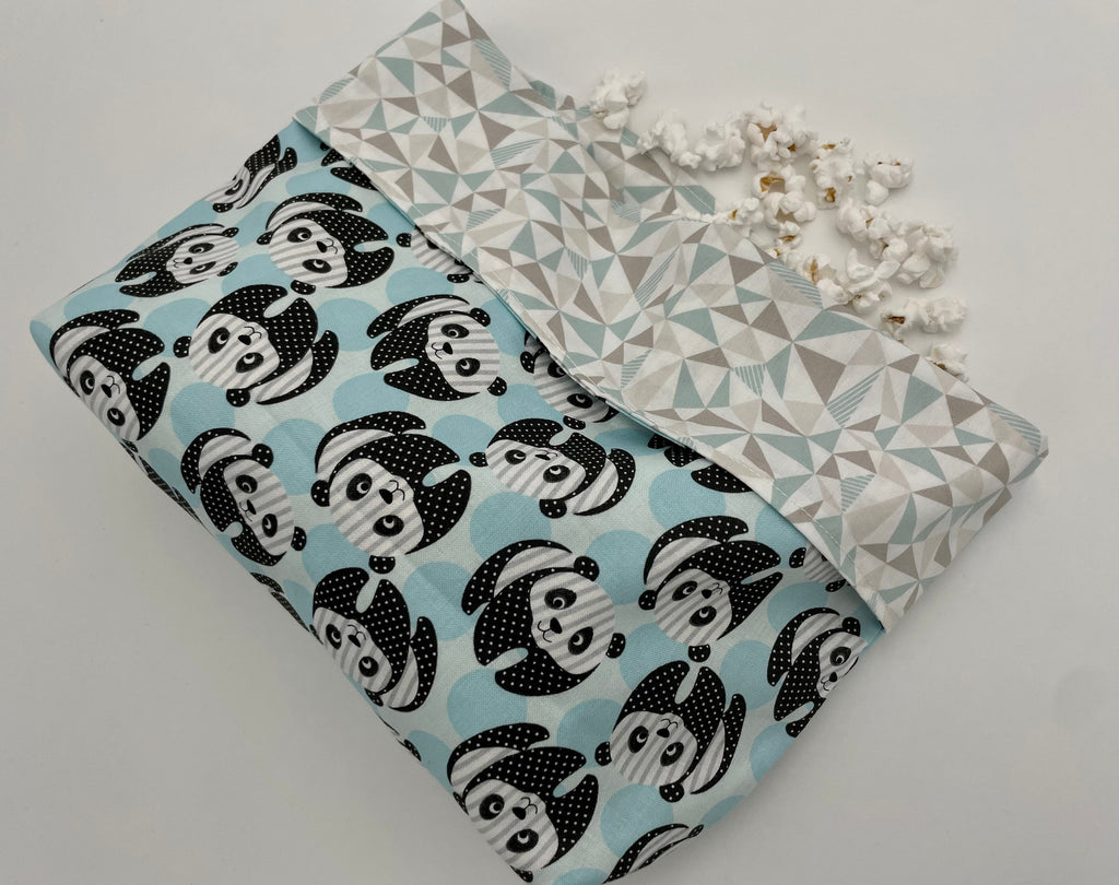 Reusable Popcorn Bag, Reusable Microwave Popcorn, Microwave Popcorn Cozy, Eco-Friendly Snack Holder - Panda Bear Blue