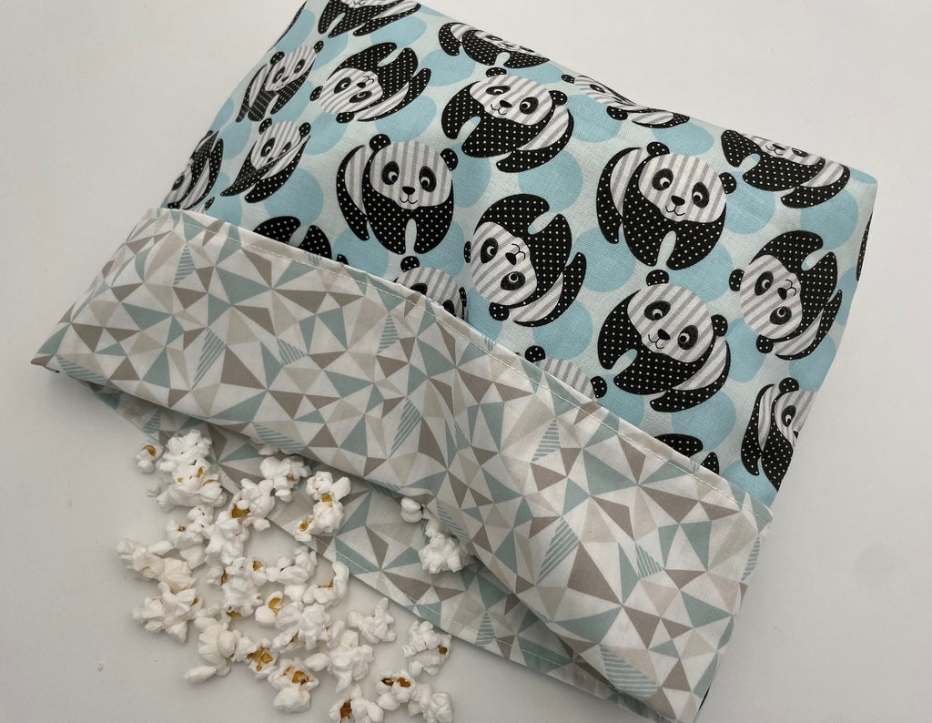 Reusable Popcorn Bag, Reusable Microwave Popcorn, Microwave Popcorn Cozy, Eco-Friendly Snack Holder - Panda Bear Blue