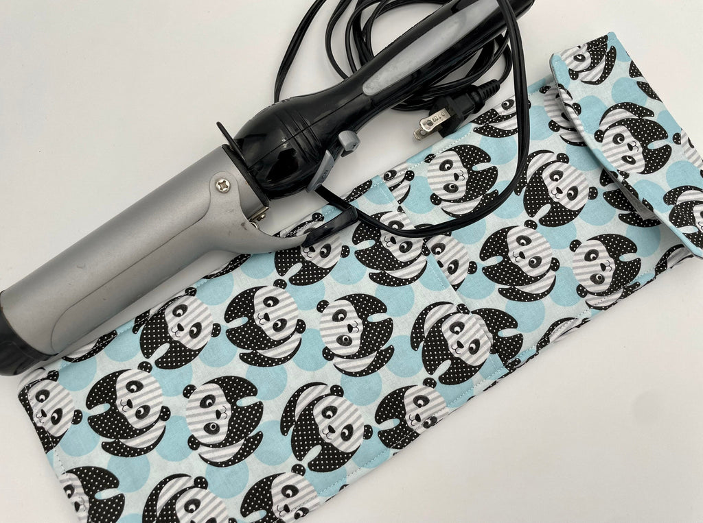 Curling Iron Holder , Curling Iron Case, Flat Iron Holder, Flat Iron Case, Travel Flat Iron Sleeve, Curling Iron Cover - Panda Bear Blue