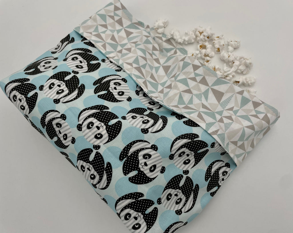 Reusable Popcorn Bag, Reusable Microwave Popcorn, Microwave Popcorn Cozy, Eco-Friendly Snack Holder - Panda Bear Blue