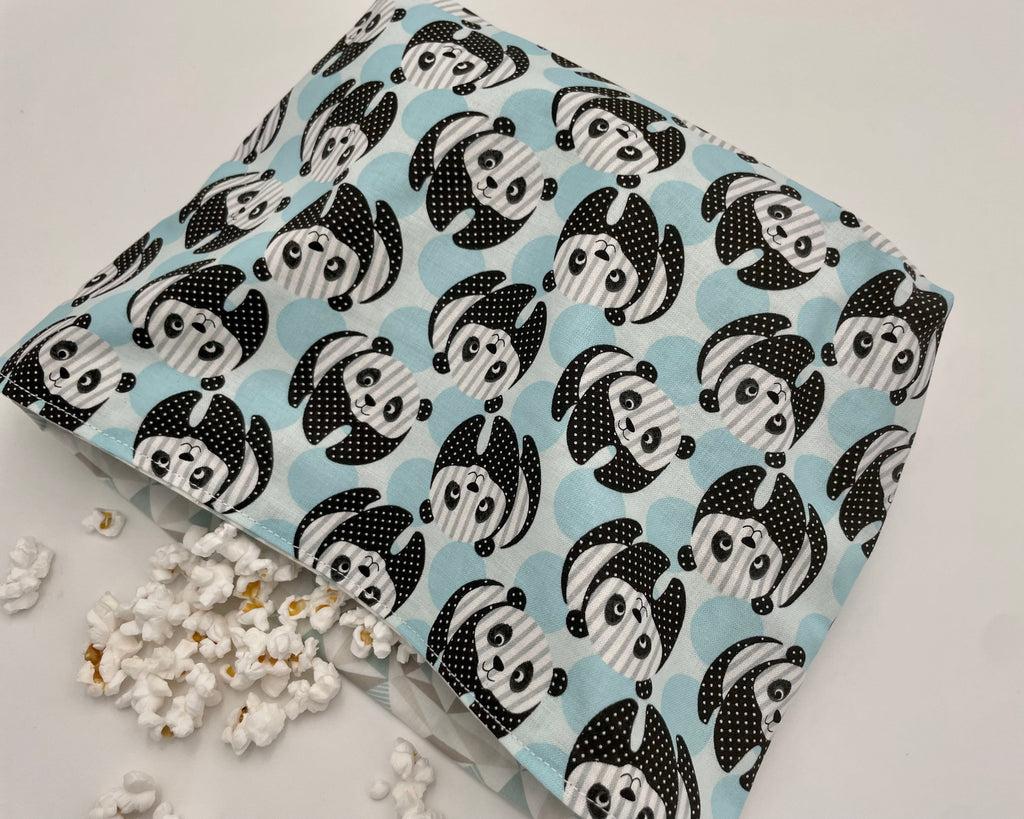 Reusable Popcorn Bag, Reusable Microwave Popcorn, Microwave Popcorn Cozy, Eco-Friendly Snack Holder - Panda Bear Blue