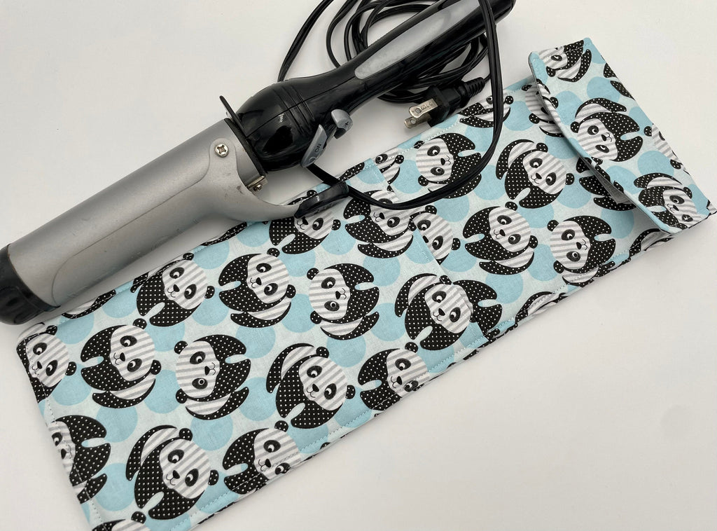 Curling Iron Holder , Curling Iron Case, Flat Iron Holder, Flat Iron Case, Travel Flat Iron Sleeve, Curling Iron Cover - Panda Bear Blue