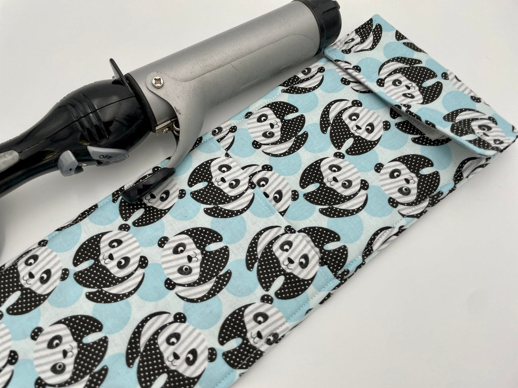 Curling Iron Holder , Curling Iron Case, Flat Iron Holder, Flat Iron Case, Travel Flat Iron Sleeve, Curling Iron Cover - Panda Bear Blue