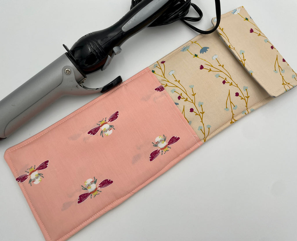 Curling Iron Cover, Blue Curing Iron Case, Curling Iron Holder, Blue Flat Iron Case, Flat Iron Holder - Peonies Blush