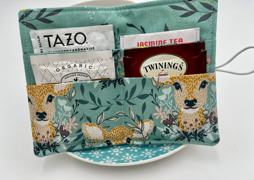 Tea Wallet, Tea Bag Holder, Tea Bag Wallet, Teabag Wallet, Teabag Holder, Tea Bag Organizer - Deer Honeybee Green