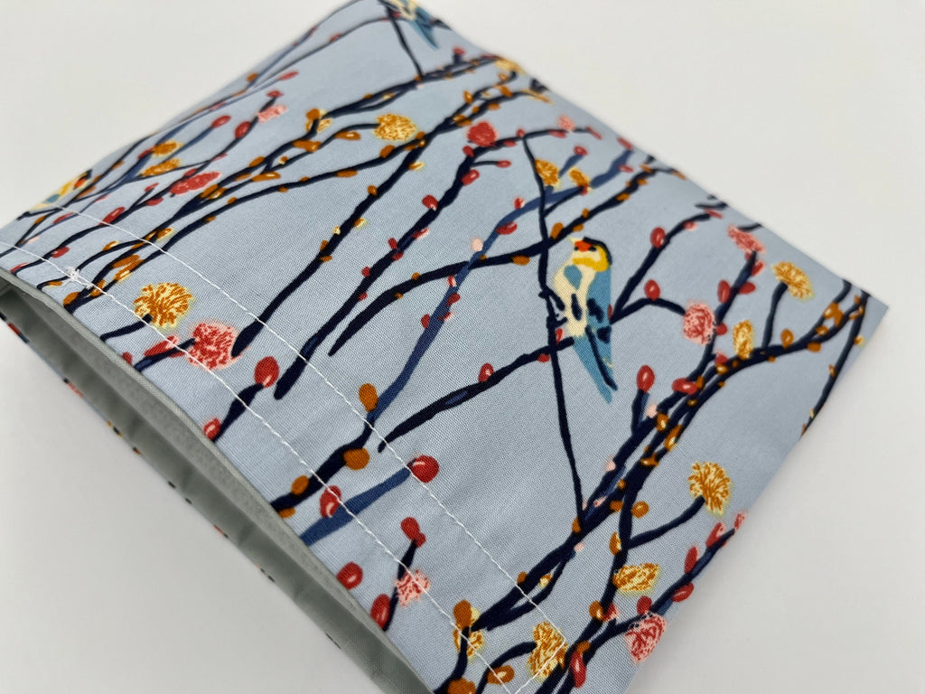 Reusable Snack Bag, Reusable Baggie, Bird Snack Bag, Fabric Snack Bag, Reusable Fabric Snack Bag - Birds Blue