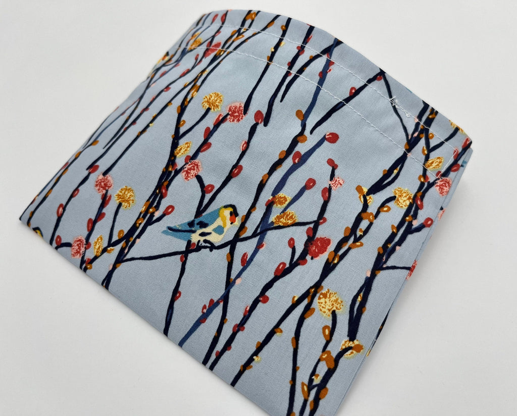 Reusable Snack Bag, Reusable Baggie, Bird Snack Bag, Fabric Snack Bag, Reusable Fabric Snack Bag - Birds Blue