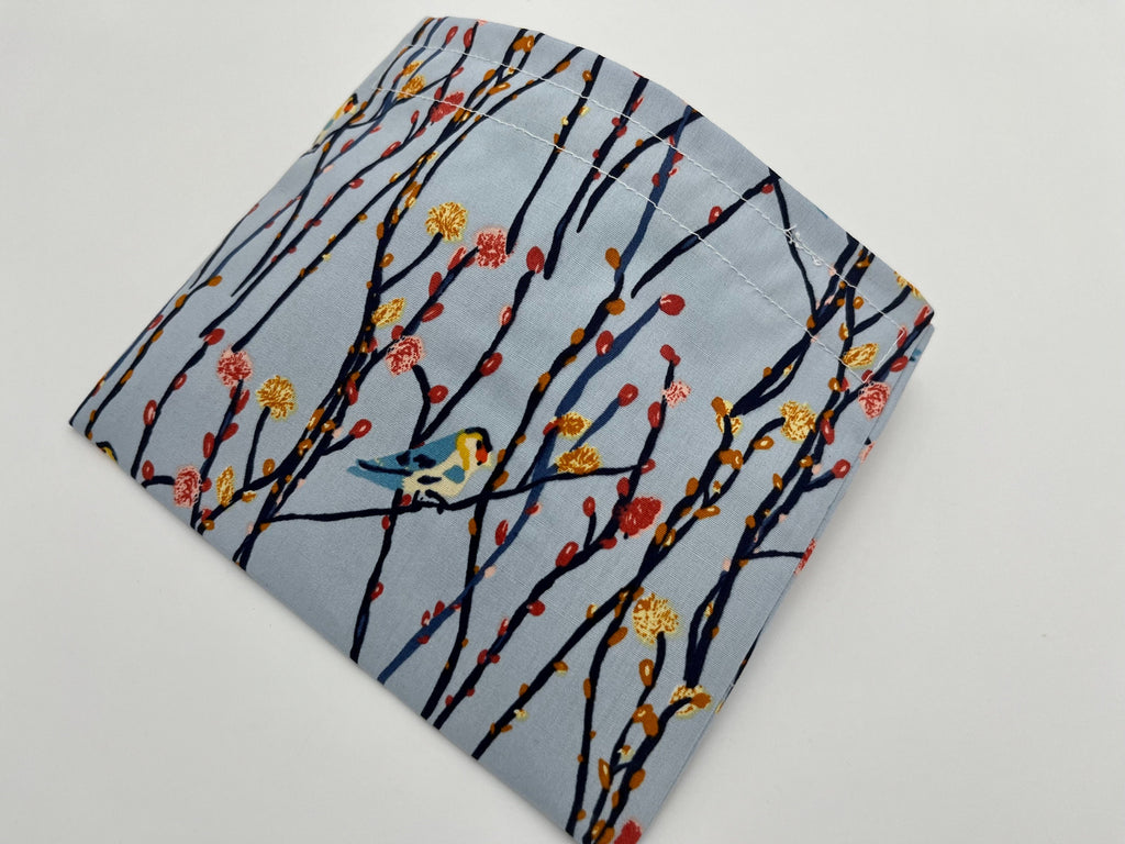 Reusable Snack Bag, Reusable Baggie, Bird Snack Bag, Fabric Snack Bag, Reusable Fabric Snack Bag - Birds Blue