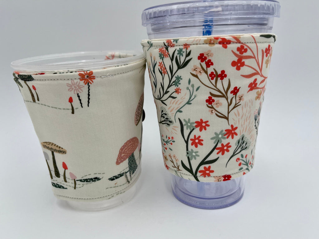 Reversible Coffee Cozy, Insulated Coffee Sleeve, Coffee Cuff, Iced Coffee Sleeve, Hot Tea Sleeve, Cold Drink Cuff - Meadow Wind