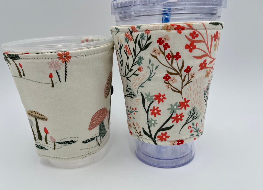 Reversible Coffee Cozy, Insulated Coffee Sleeve, Coffee Cuff, Iced Coffee Sleeve, Hot Tea Sleeve, Cold Drink Cuff - Meadow Wind