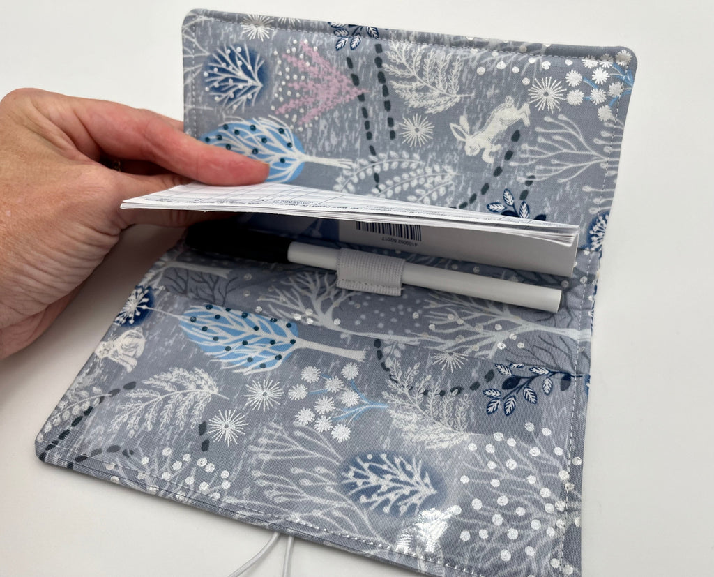 Blue Duplicate Checkbook Cover, Check Book Register, Duplicate Check Book Register, Fabric Checkbook Cover - Winter Forest