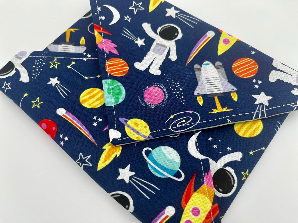 Reusable Sandwich Bag - Blue Sandwich Wrap - Unicorn Reusable Sandwich Mat - Sandwich Holder - Space Rainbow Astronaut