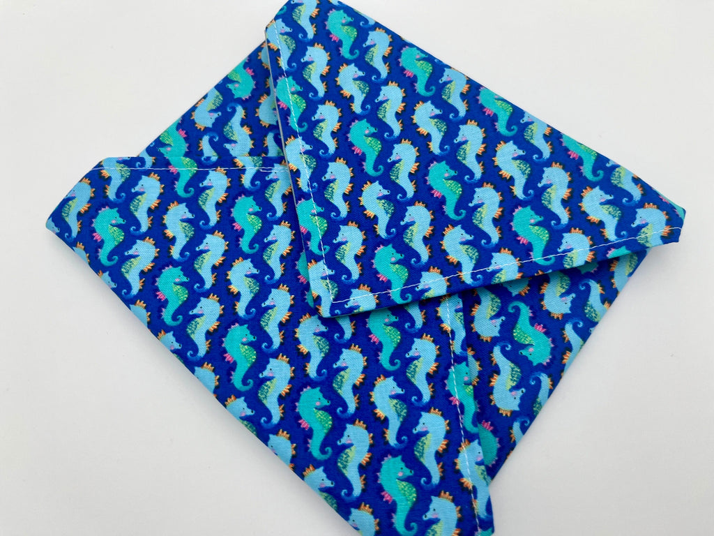 Reusable Sandwich Bag, Mermaid Sandwich Wrap, Reusable Sandwich Mat - Sea Horses Blue