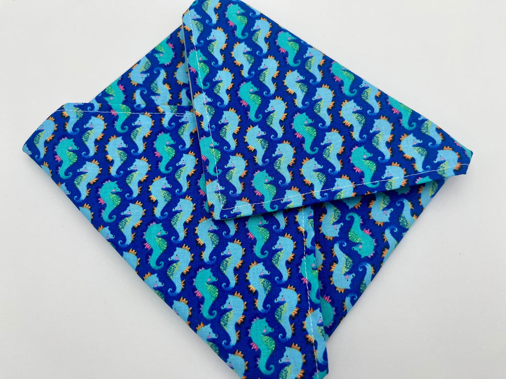 Reusable Sandwich Bag, Mermaid Sandwich Wrap, Reusable Sandwich Mat - Sea Horses Blue