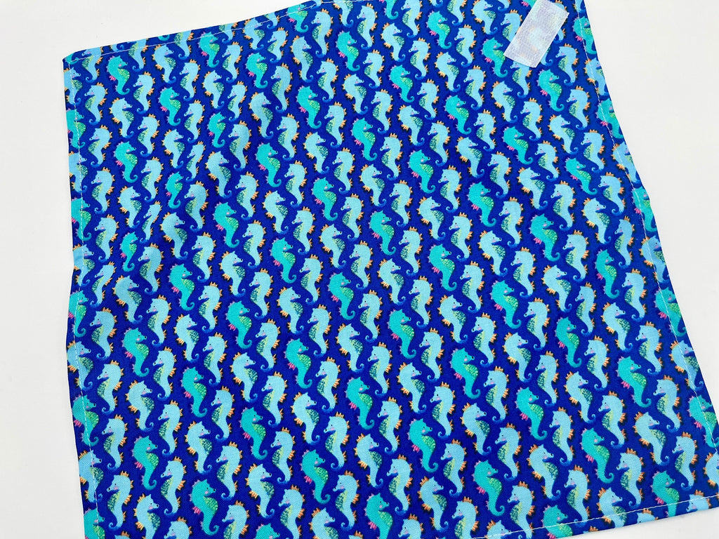 Reusable Sandwich Bag, Mermaid Sandwich Wrap, Reusable Sandwich Mat - Sea Horses Blue