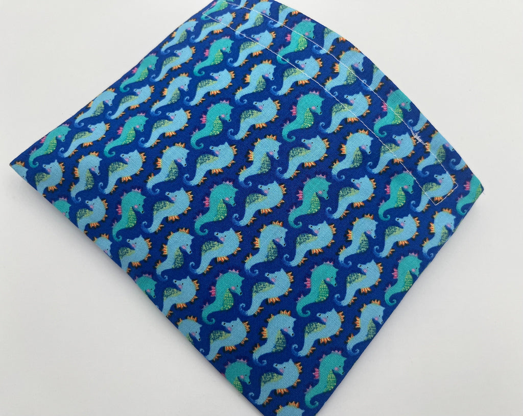 Reusable Snack Bag, Fabric Snack Bag, Owl Snack Bag, Snack Baggie - Sea Horse Blue