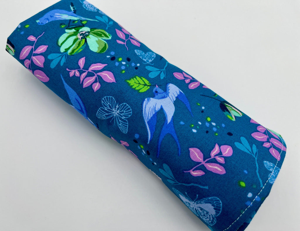 Blue Makeup Brush Roll, Makeup Brush Organizer, Makeup Brush Holder, Makeup Brush Bag, Cosmetic Brush Roll - Anew Birds Teal Blue