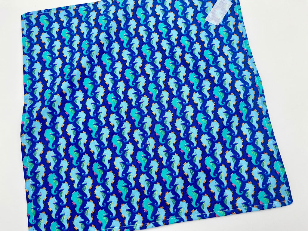 Reusable Sandwich Bag, Mermaid Sandwich Wrap, Reusable Sandwich Mat - Sea Horses Blue