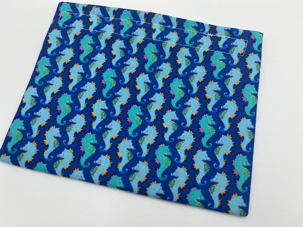 Reusable Snack Bag, Fabric Snack Bag, Owl Snack Bag, Snack Baggie - Sea Horse Blue