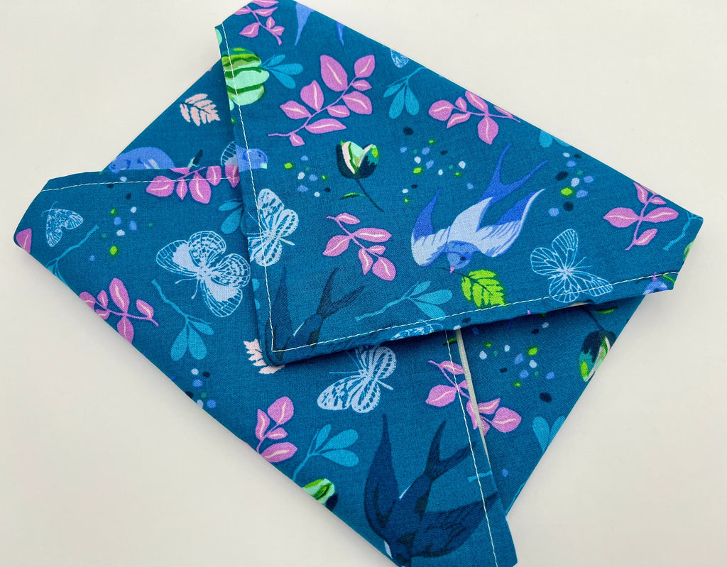 Reusable Sandwich Bag, Owl Sandwich Wrap, Blue Sandwich Mat, Eco-friendly Sandwich Holder Pouch - Anew Birds Teal Blue