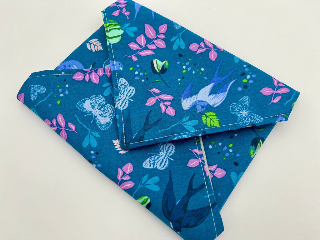 Reusable Sandwich Bag, Owl Sandwich Wrap, Blue Sandwich Mat, Eco-friendly Sandwich Holder Pouch - Anew Birds Teal Blue