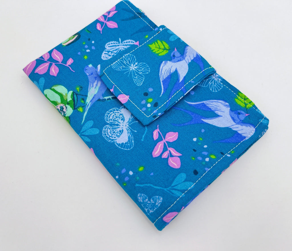 Privacy Pouch, Blue Tampon Case, Sanitary Pad Case, Pad Pouch, Tampon Bag, Tampon Holder, Tampon Wallet - Anew Birds Teal Blue