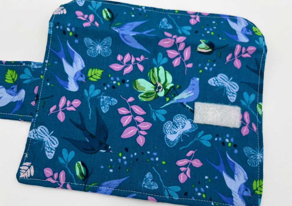 Privacy Pouch, Blue Tampon Case, Sanitary Pad Case, Pad Pouch, Tampon Bag, Tampon Holder, Tampon Wallet - Anew Birds Teal Blue