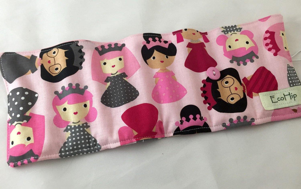 Princess Pink Crayon Roll, Gir's Stocking Stuffer, Princess Toy for Travel - EcoHip Custom Designs