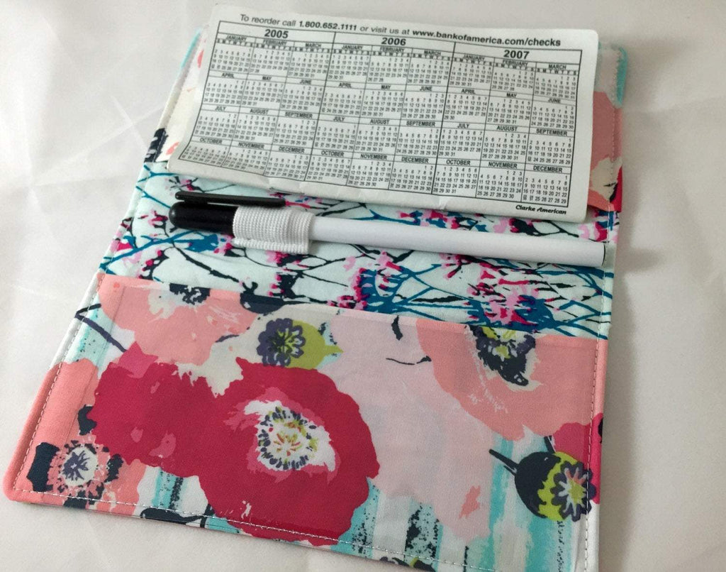 Blue Checkbook Cover, White Duplicate Check Book, Pen Holder, Women's Checkbook - EcoHip Custom Designs