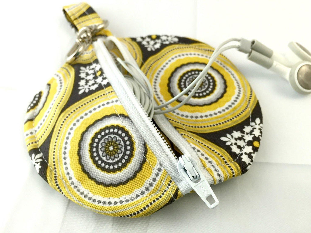 Ear Bud Pouch - Lens Cap Holder - Pacifier Pouch - Ear Bud Case - Paci Pod - Riley Blake Parisian Medallions Yellow