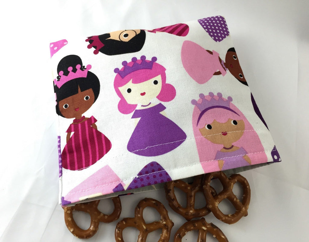 Princess Snack Bag, Pink Reusable Snack Baggie, Princess School Lunch - EcoHip Custom Designs