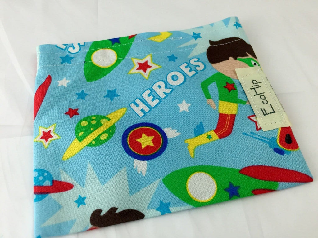 Superhero Snack Bag, Kid's Reusable Snack Bag for School,  Outer Space Super Hero - EcoHip Custom Designs