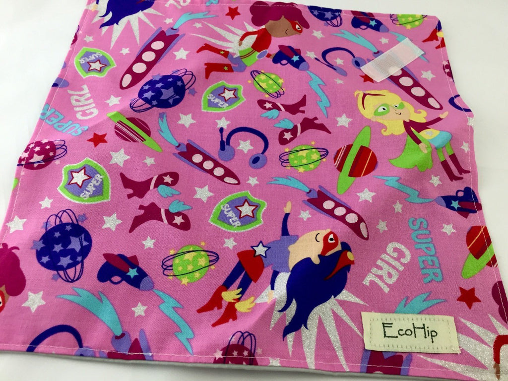 Girl Superhero Sandwich Bag, Pink Sandwich Mat, Super Hero Girl Napkin - EcoHip Custom Designs