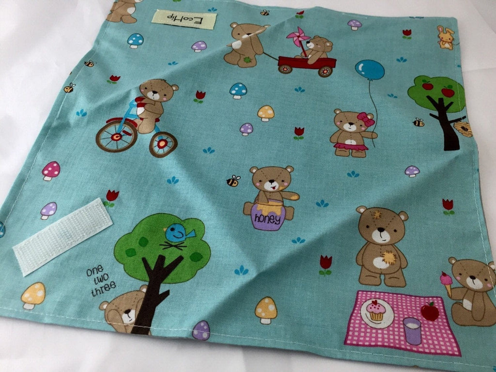 Teddy Bear Sandwich Mat, Blue Reusable Sandwich Bag, Kid's Napkin - EcoHip Custom Designs